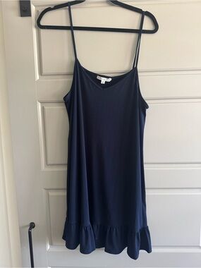 Navy Spaghetti Strap Ruffle Hem Dress